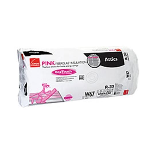 24" x 48" R-30 W67 EcoTouch&reg; PINK&reg; Fiberglas&trade; Unfaced Batt Insulation with PureFiber&reg; Technology - 80 Sq. Ft. Bag