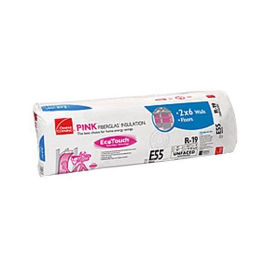 6-1/4" x 15" x 93" R-19 E55 EcoTouch&reg; PINK&reg; Fiberglas&trade; Unfaced Batt Insulation with PureFiber&reg; Technology - 77.50 Sq. Ft. Bag