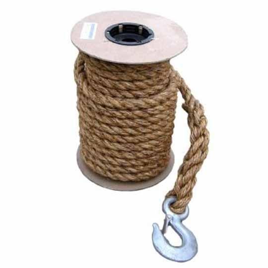 3/4" x 75' 3 Strand Manila Rope with Forged Snap Hook