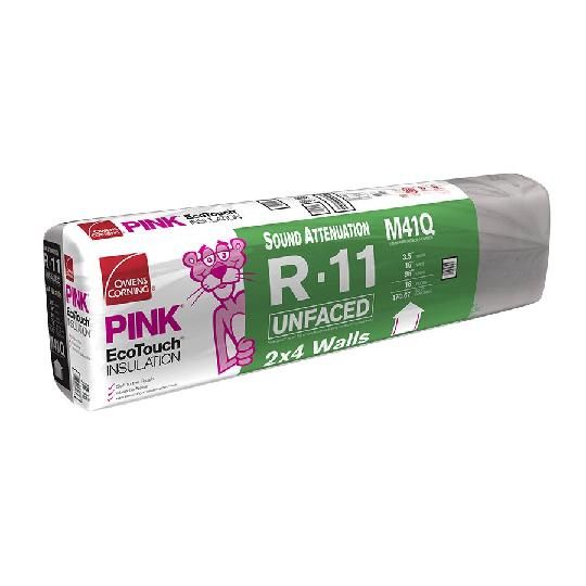 3-1/2" x 16" x 96" R-11 M41Q EcoTouch&reg; PINK&reg; Fiberglas&trade; Unfaced Batt Insulation with PureFiber&reg; Technology - 170.67 Sq. Ft. Bag