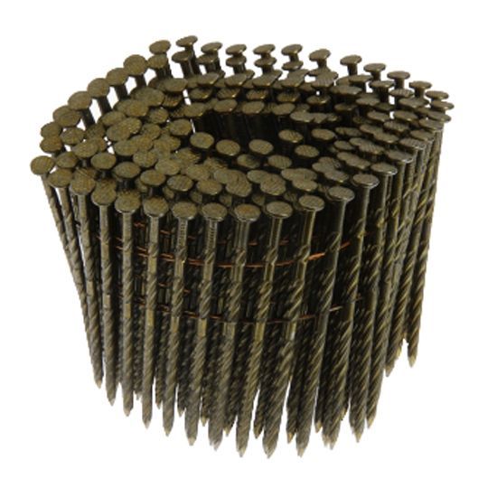 2-3/8" x .113" Ring Shank Bright Coated 15&deg; Wire Coil Nails - Box of 3,000