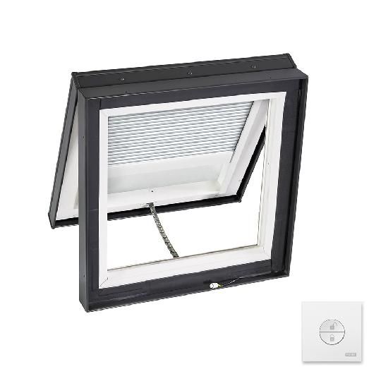 Solar Powered "Fresh Air" Curb-Mounted Skylight with Aluminum Cladding, Laminated Low-E3 Glass & White Solar Room Darkening Blind