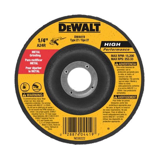 4-1/2" x 1/4" x 7/8" Type 27 Metal Grinding Wheel