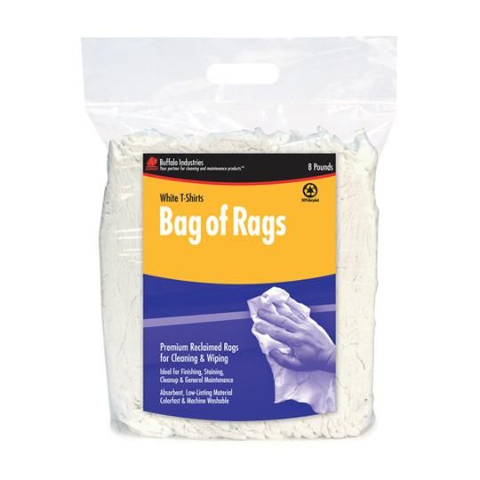 Buffalo Industries #10526 Recycled White T-Shirts Cloth Rags - 8 Lb. Box