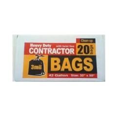 3 mil x 32" x 50" 42-Gallon Heavy Duty Contractor Trash Bags with Twist Ties - Carton of 20