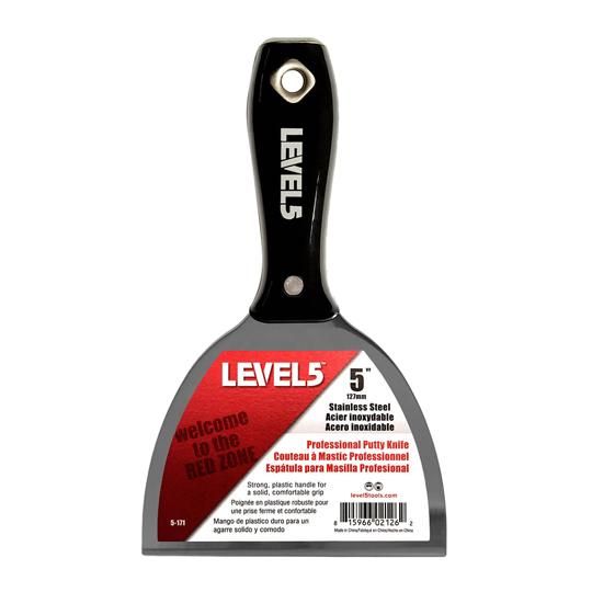 5" Level 5 Stainless Steel Putty Knife with Hammer End and Plastic Handle