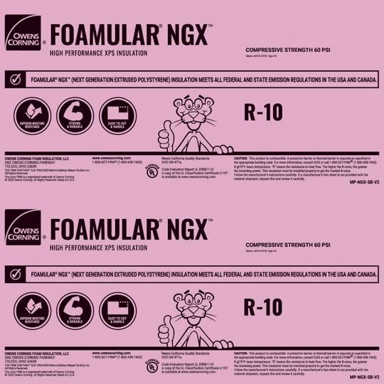 2" x 2' x 8' FOAMULAR&reg; NGX&trade; 1000 Scored Square Edge (SSE) Extruded Polystyrene (XPS) Rigid Foam Insulation