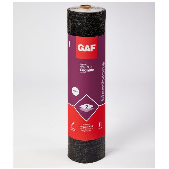 GAF 0.165" 39-5/8" x 32.6' RUBEROID&reg; HW Plus Granule FR Membrane 1 SQ. Roll White