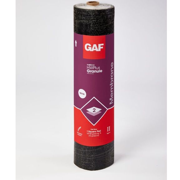 GAF 0.165" 39-5/8" x 32.6' RUBEROID&reg; HW Plus Granule Membrane 1 SQ. Roll White