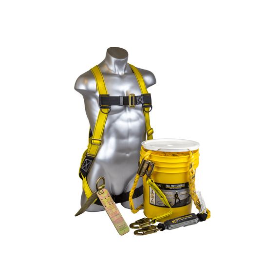 Guardian Fall Protection Bucket of Safe-Tie - Temper Reusable Anchor & 50' Vertical Lifeline Assembly