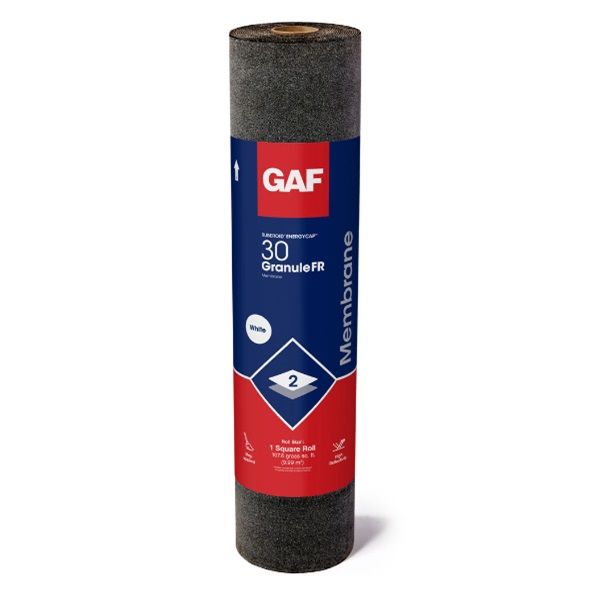 GAF 0.14" 39-3/8" x 32.8' RUBEROID&reg; EnergyCap&trade; 30 Granule FR Membrane 1 SQ. Roll White