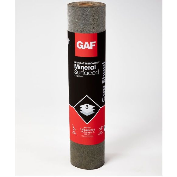 GAF 39.4" x 32.6' GAFGLAS&reg; EnergyCap&trade; Mineral-Surfaced Cap Sheet 1 SQ. Roll White