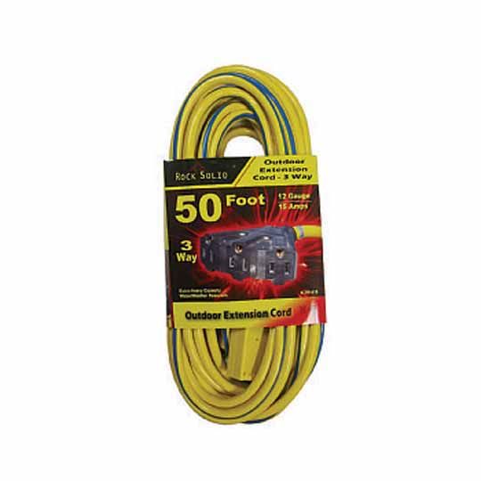 C&R Manufacturing 50' Triple Tap Extension Cord - 12/3 Gauge Yellow/Blue