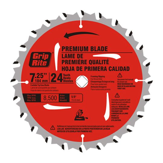 Grip-Rite 7-1/4" Carbide Tip 24-Tooth Premium Saw Blade