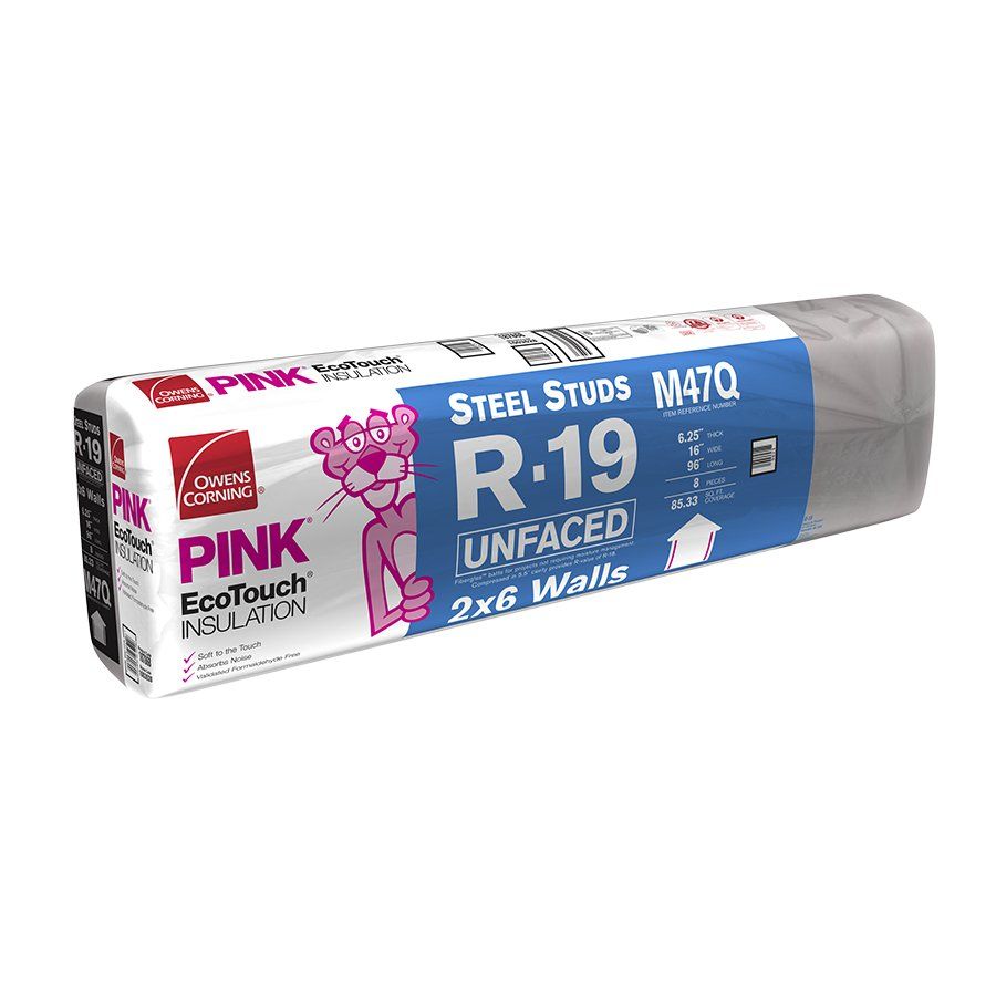 Owens Corning 6-1/4" x 16" x 96" R-19 M47Q EcoTouch&reg; PINK&reg; Fiberglas&trade; Unfaced Batt Insulation with PureFiber&reg; Technology - 85.33 Sq. Ft. Bag