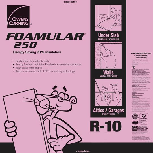 Owens Corning 3/4" x 2' x 8' FOAMULAR&reg; 250 Square Edge (SE) Extruded Polystyrene (XPS) Rigid Foam Insulation