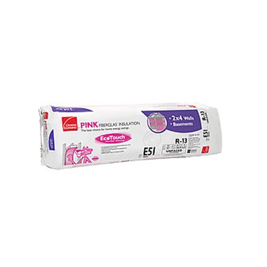 Owens Corning 3-1/2" x 15" x 93" R-13 E51 EcoTouch&reg; PINK&reg; Fiberglas&trade; Unfaced Batt Insulation with PureFiber&reg; Technology - 106.56 Sq. Ft. Bag