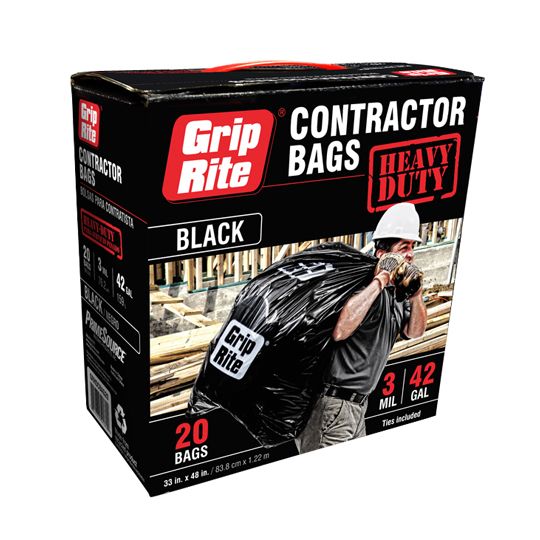 Grip-Rite 33" x 48" Heavy Duty Contractor Bags - Box of 20 Black