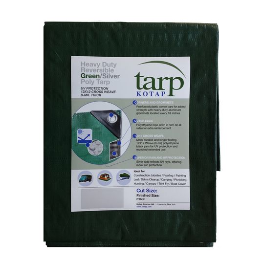 Kotap America 8 mil x 20' x 30' Heavy-Duty Reversible Poly Tarp Green/Silver