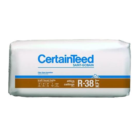 Certainteed - Insulation 12" x 16" x 48" Sustainable R-38 Kraft Faced Batts - 42.67 Sq. Ft. per Bag