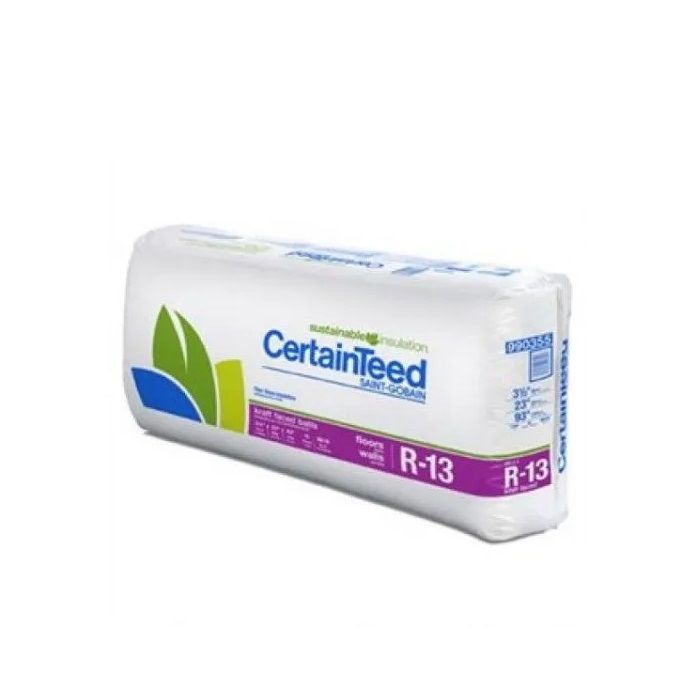 Certainteed - Insulation 3-1/2" x 24" x 96" R-13 Kraft Faced Batts - 176 Sq. Ft. per Bag