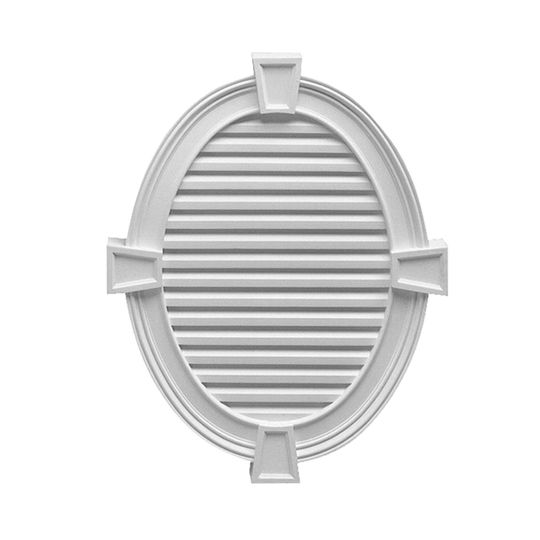 Fypon Molded Millwork 30" x 37-1/2" Decorative Vertical Oval Louver with Decorative Trim & Keystones