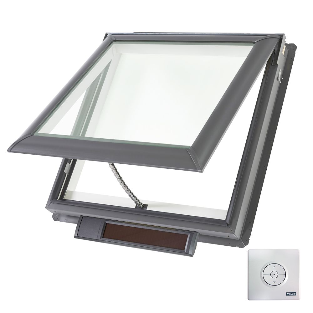 Velux 21" x 54-7/16" Solar Powered "Fresh Air" Deck-Mounted Skylight with Aluminum Cladding & Laminated Low-E3 Glass White