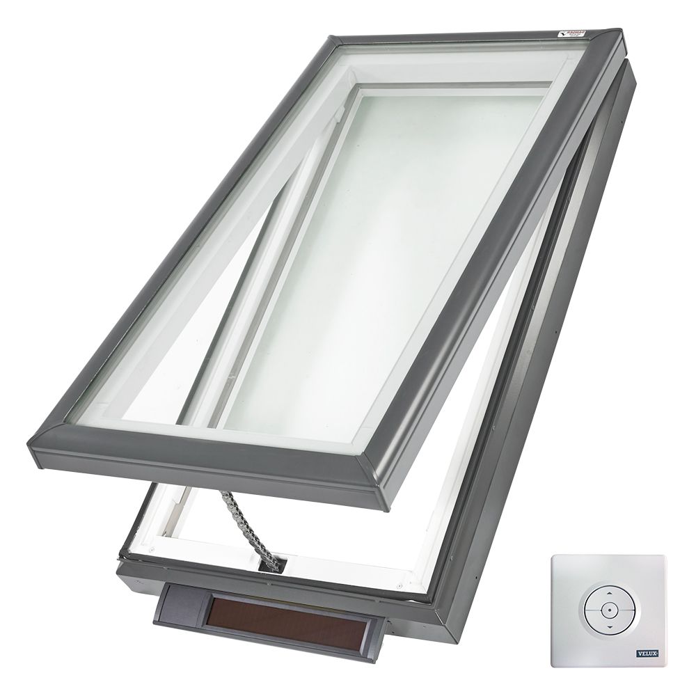 Velux 49-1/2" x 49-1/2" Solar Powered "Fresh Air" Curb-Mounted Skylight with Aluminum Cladding & Laminated Low-E3 Glass White