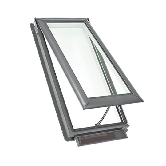 Velux 21" x 45-3/4" Solar Powered "Fresh Air" Deck-Mounted Skylight with Aluminum Cladding, Laminated Low-E3 Glass & White Blackout Blind White