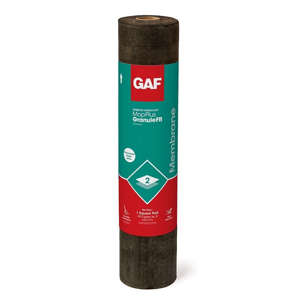 GAF 0.155" 39-5/8" x 32.56' RUBEROID&reg; EnergyCap&trade; Mop Plus Granule FR Membrane White