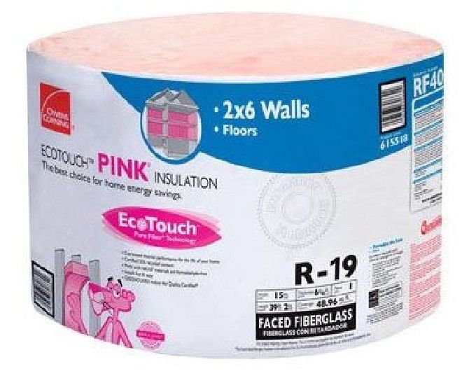 Owens Corning 6-1/4" x 15" x 39'2" R-19 RF40 EcoTouch&reg; PINK&reg; Fiberglas&trade; Kraft Faced Roll Insulation with PureFiber&reg; Technology - 48.96 Sq. Ft. Roll