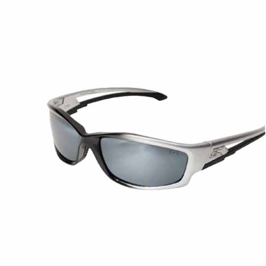 C&R Manufacturing Kazbek Safety Glasses Black and Silver Frame/Aqua-Fire Mirror Lens