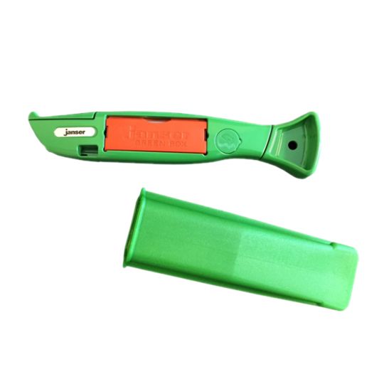 AJC Tools & Equipment Non-Retractable Green Janser Knife with Orange Hook Blade Cartridge & Holster