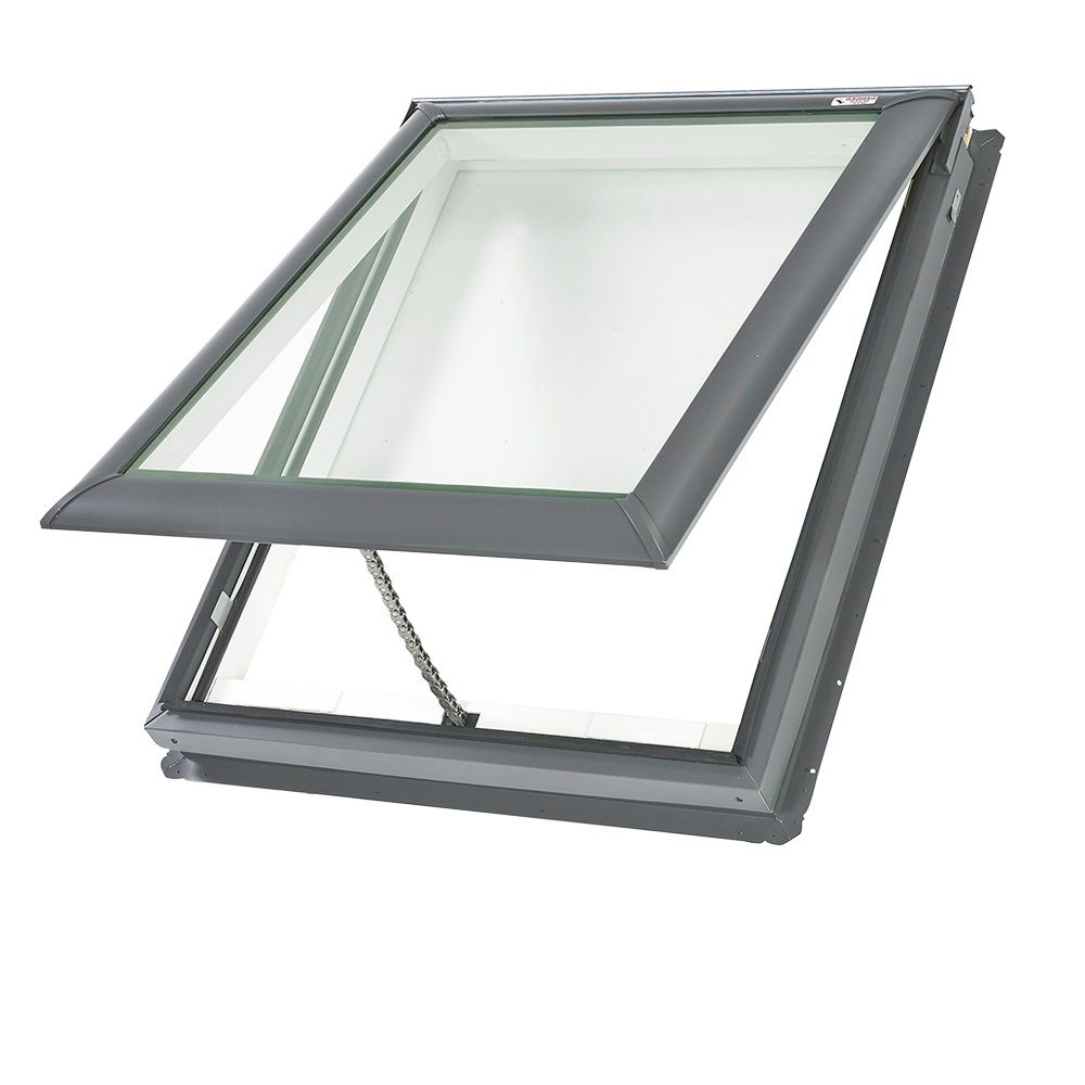 Velux 44-1/4" x 45-3/4" Manual "Fresh Air" Deck-Mounted Skylight with Aluminum Cladding, Laminated Low-E3 Glass & White Venetian Blind White