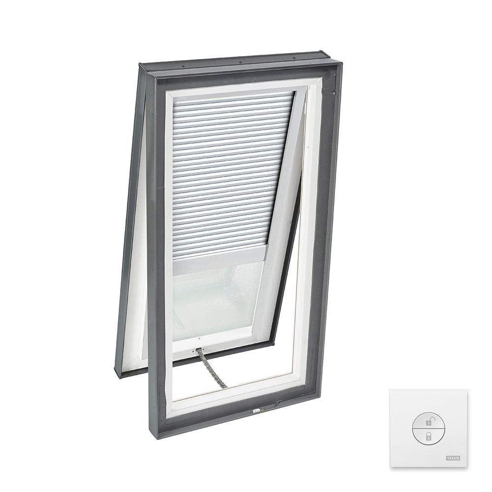 Velux 49-1/2" x 49-1/2" Solar Powered "Fresh Air" Curb-Mounted Skylight with Aluminum Cladding, Laminated Low-E3 Glass & White Solar Room Darkening Blind White