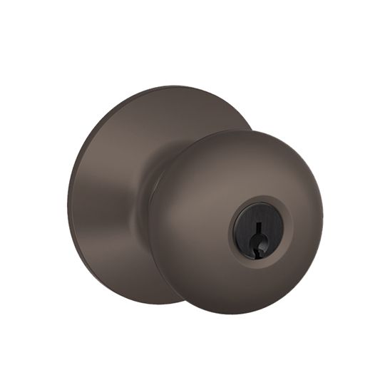 Schlage F51A Plymouth Entry Knob with Keyed Lock Aged Bronze