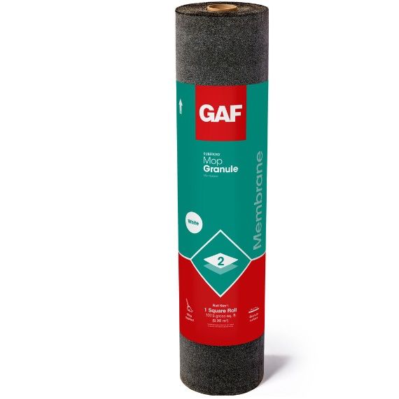 GAF 0.155" 39-5/8" x 32.56' RUBEROID&reg; Mop Plus Granule FR Membrane 1 SQ. Roll White