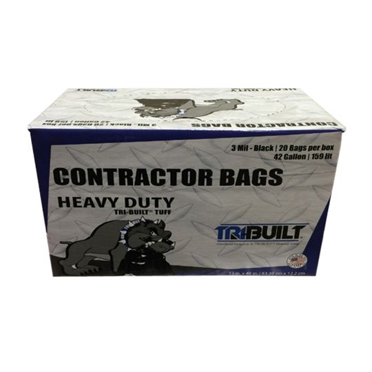 TRI-BUILT 3 mil 42 Gallon Contractor Trash Bags Box of 20 Black