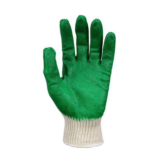 MCR Safety Large 10 Gauge Natural Cotton/Poly Gloves with Latex Coated Palm & Fingertips Green