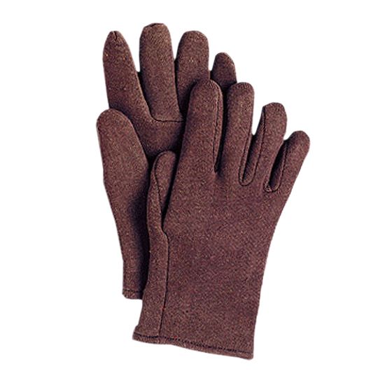 Hygrade 14 Oz. Cotton Jersey Gloves with Red Fleece Lining - No Cuff Brown