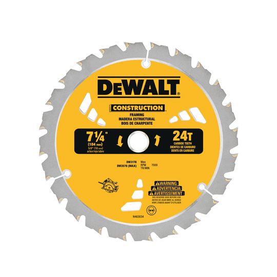 DeWalt 7-1/4" Carbide Frame Wood Cutting Construction Saw Blade