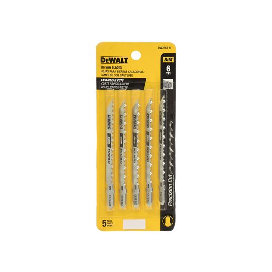 DeWalt 4" 6 TPI Premium Clean Cutting T Shank Wood Cutting Jig Saw Blades - Pack of 5