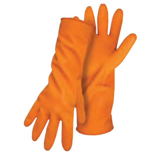 Boss Manufacturing 12" Flock Lined Latex Diamond Grip Rolled Cuff Gloves - Size Large Orange