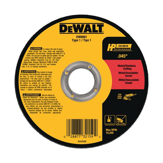 DeWalt 6" x 7/8" Type 1 HP Metal Cutting Wheel