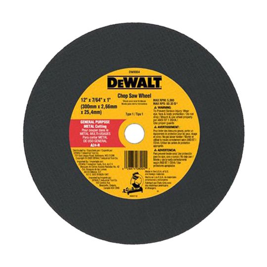 DeWalt 7/64" x 1" x 12" Type 1 Metal Cutting Chop Saw Wheel