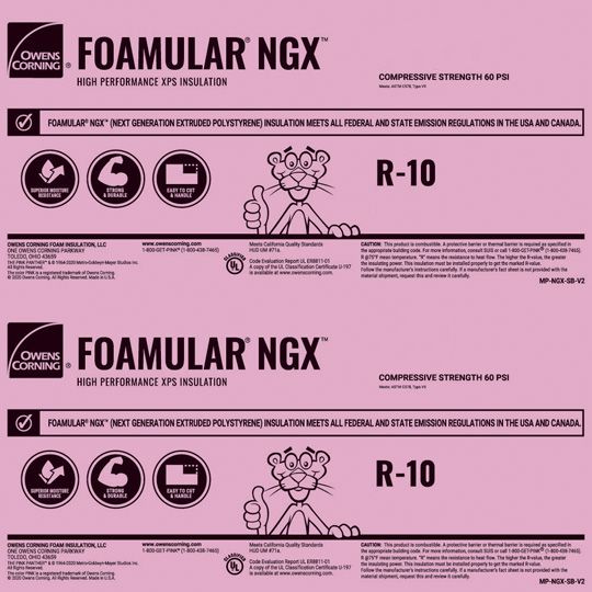 Owens Corning 2" x 2' x 8' FOAMULAR&reg; NGX&trade; 600 Extruded Polystyrene (XPS) Rigid Foam Insulation